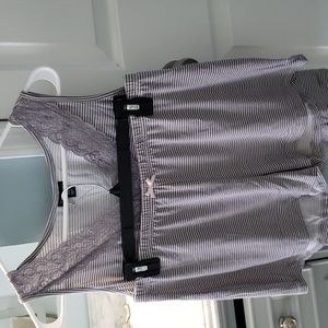 Tahari Gray and White Striped Pajama Set